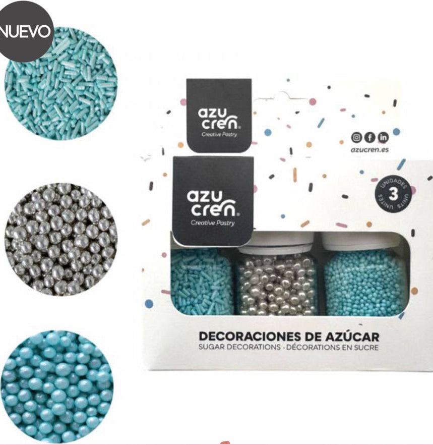 Set de 3 Décorations – Turquoise & Argent : Vermicelles & Perles 4 mm