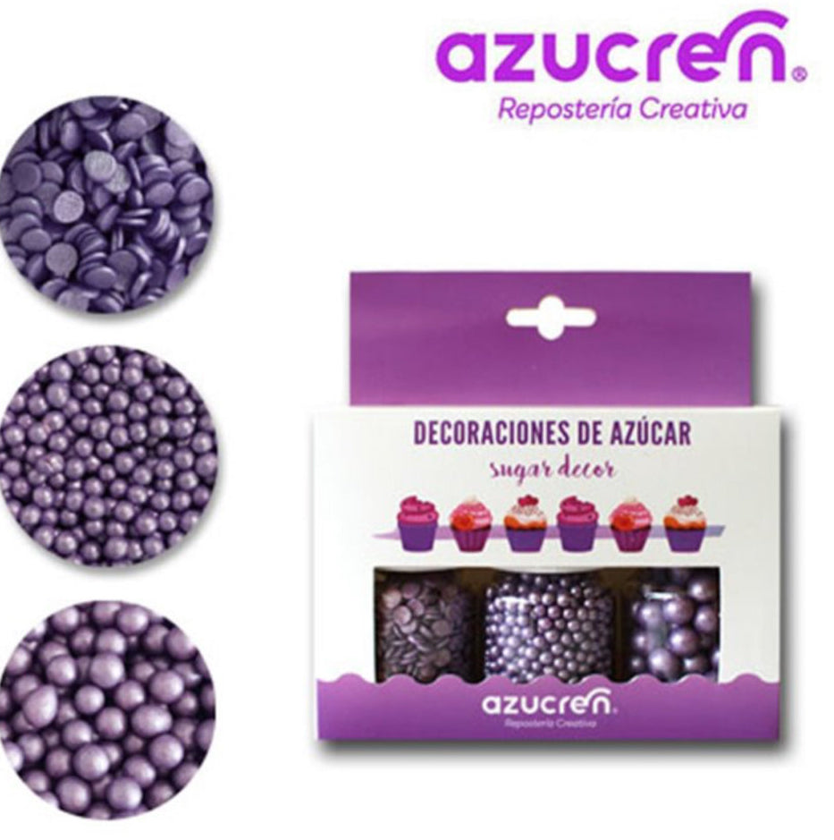 Set de 3 Décorations – Violet : Confettis & Perles Sucre 4 mm / 7 mm