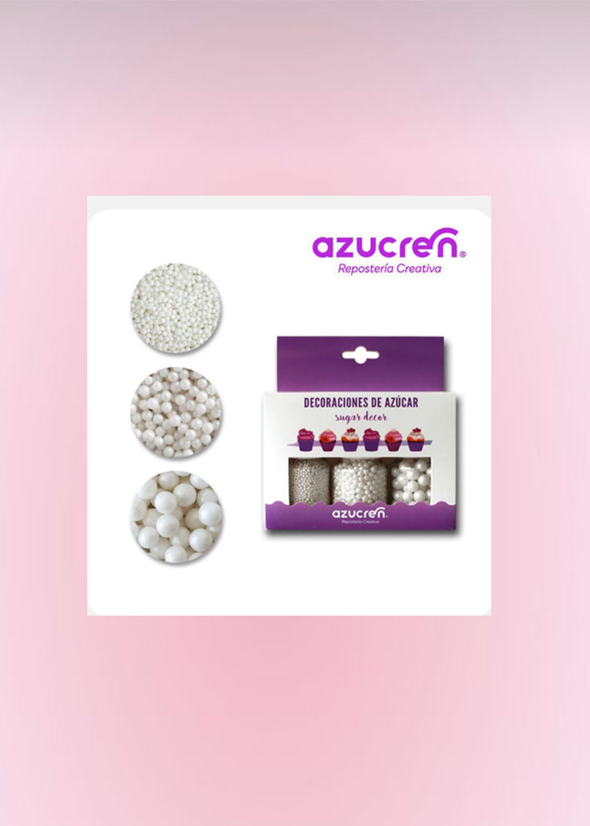 Set 3 décorations en sucre – Mini perles, Perles 4 mm et 7 mm blanches