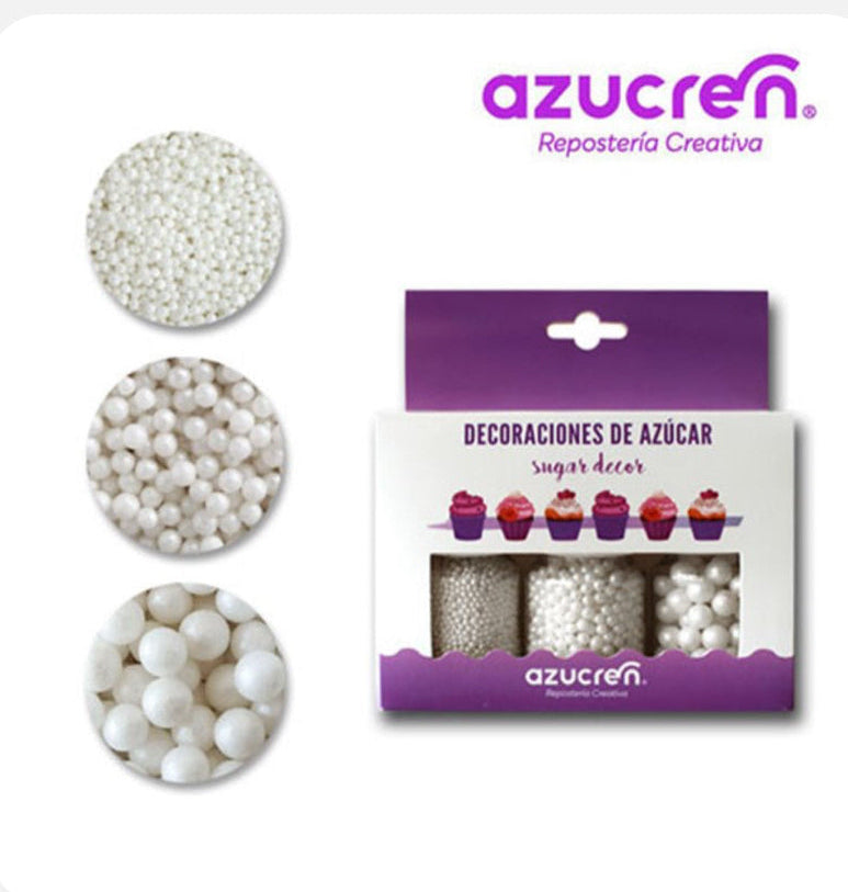 Set 3 décorations en sucre – Mini perles, Perles 4 mm et 7 mm blanches