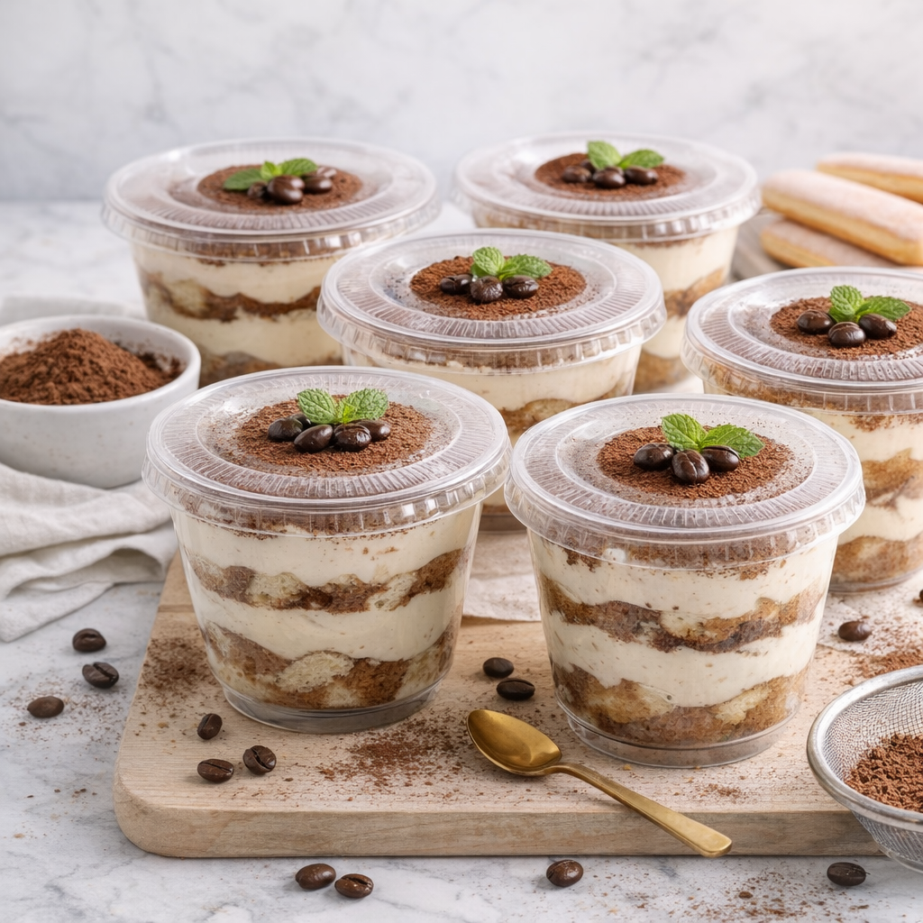 Gobelets Dessert PET 240 ml avec Couvercle – 9,2 x 6,5 cm – Lot de 50 ou 100