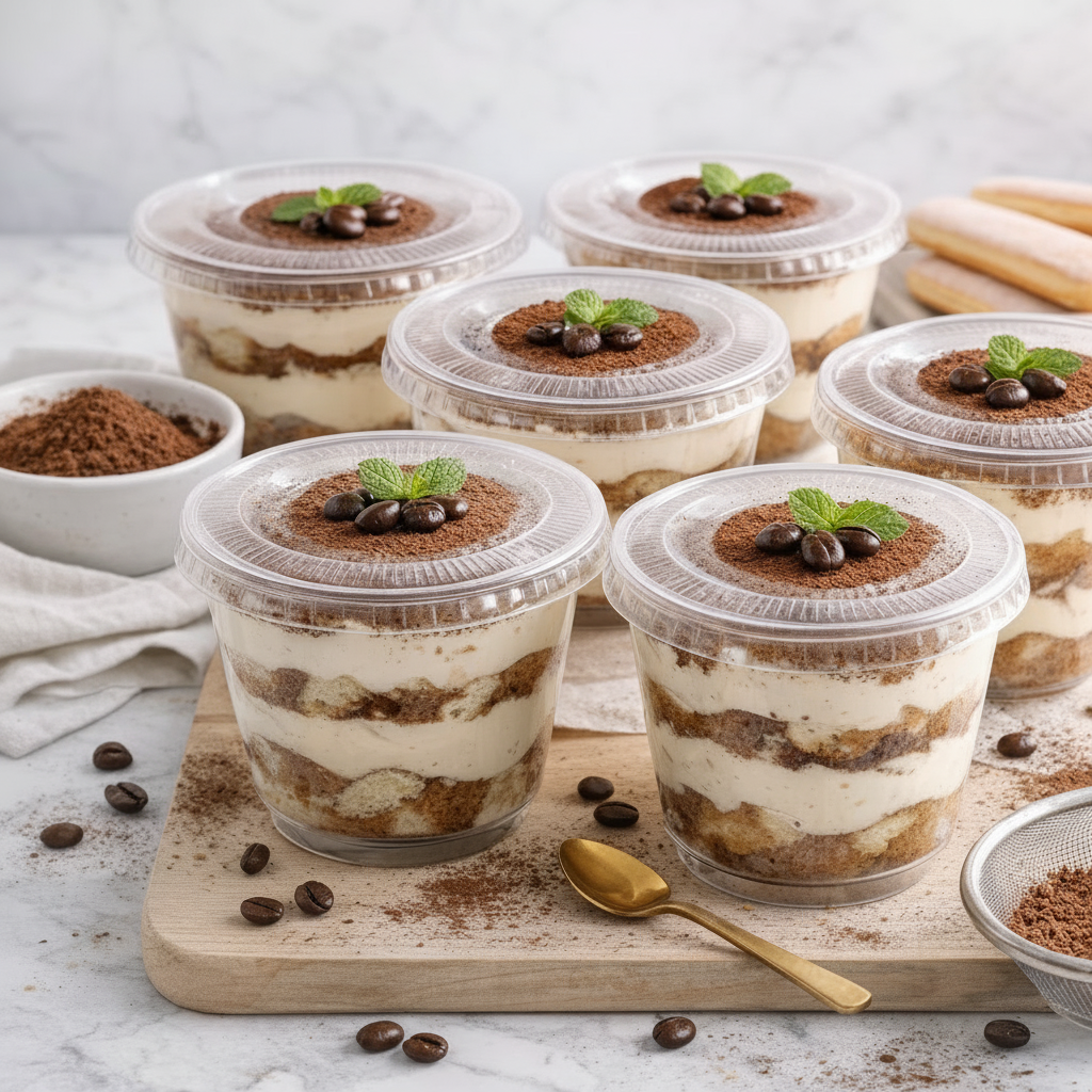 Gobelets Dessert PET 240 ml avec Couvercle – 9,2 x 6,5 cm – Lot de 50 ou 100