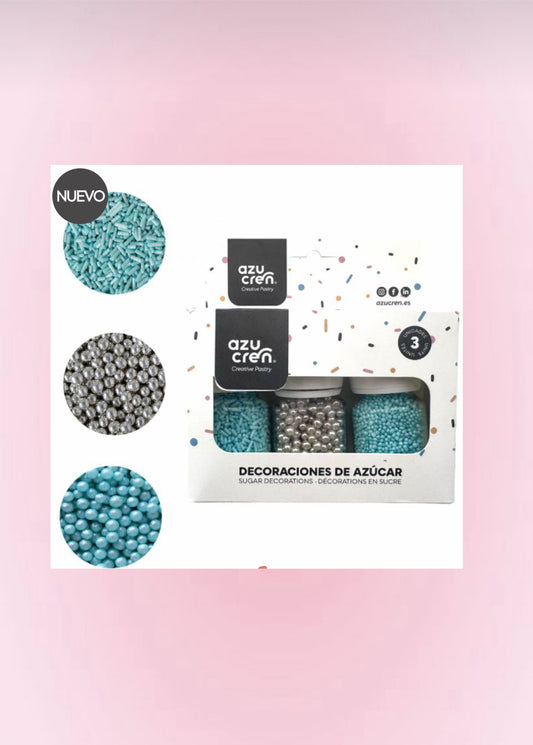 Set de 3 Décorations – Turquoise & Argent : Vermicelles & Perles 4 mm
