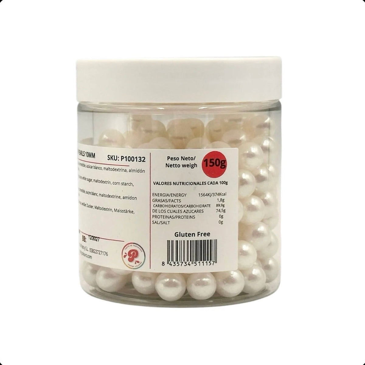 Perles en Sucre Blanches Nacrées 10 mm – Décoration Gâteaux & Cupcakes – Pot 150 g