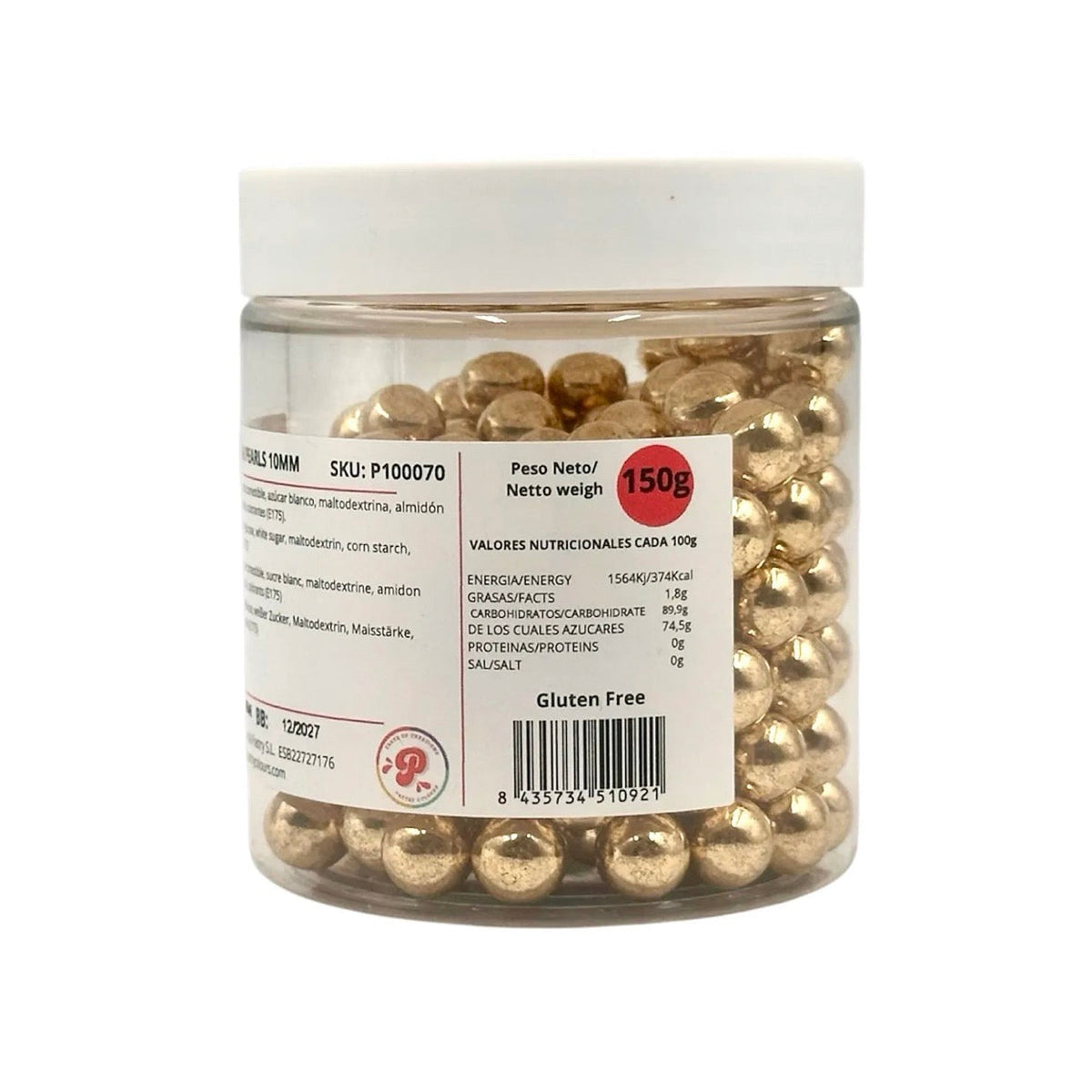 Perles en Sucre Dorées Métallisées 10mm – Pot 150g