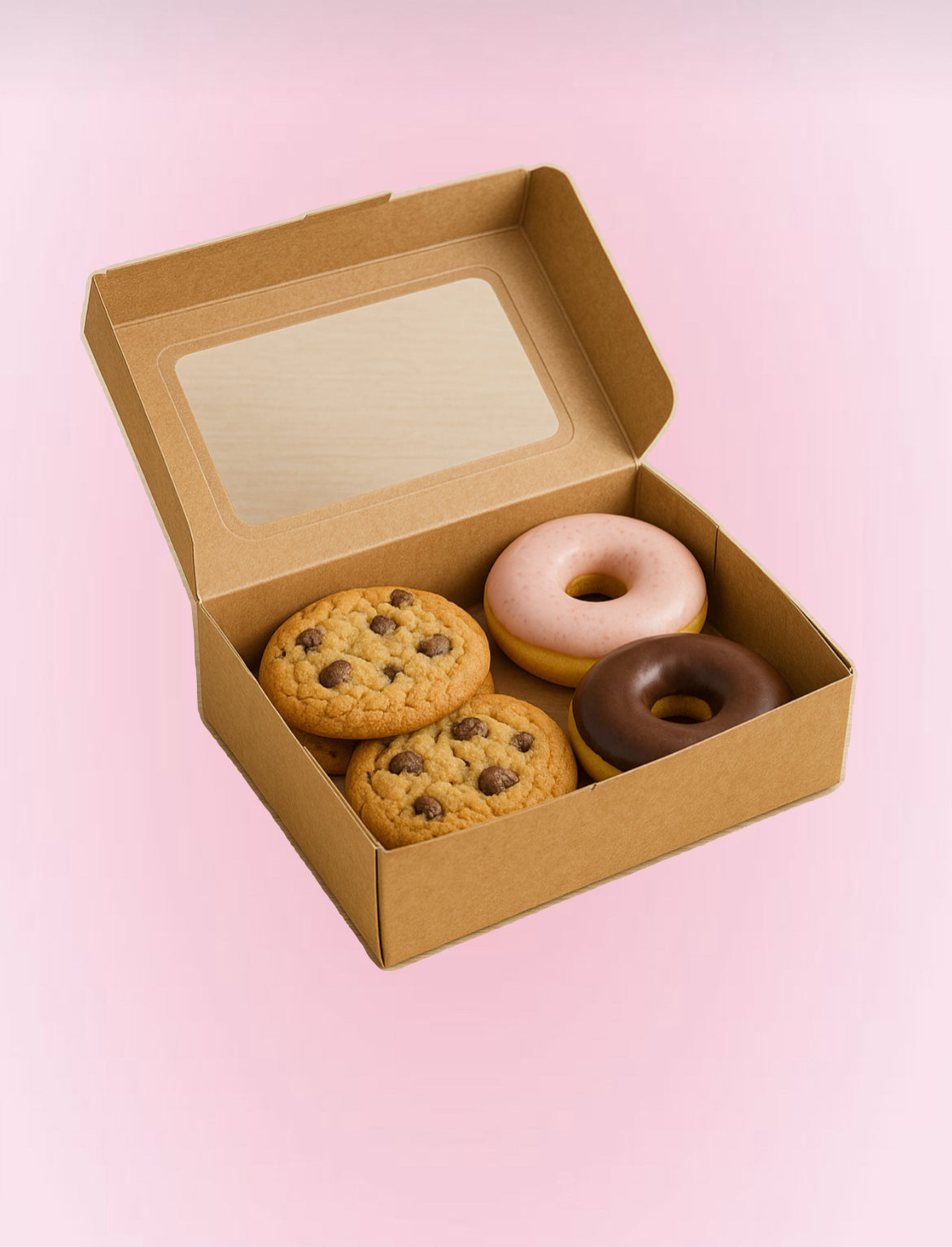 Boîte kraft avec fenêtre – 24 x 24 x 5 cm 🍪🍩