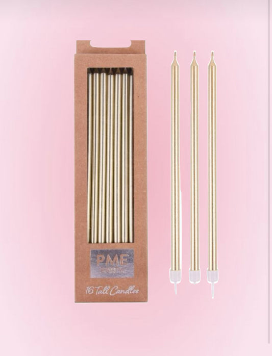 Bougies Dorées PME – 18cm (x16) – Élégance & Finition Parfaite pour Gâteaux