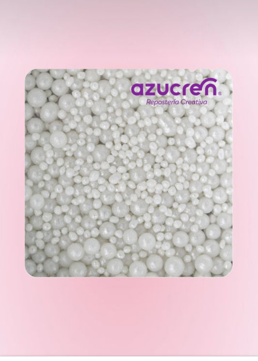 Mini perles de sucre blanches 1,5 mm + Perles blanches 4 mm – 90g – AZUCREN