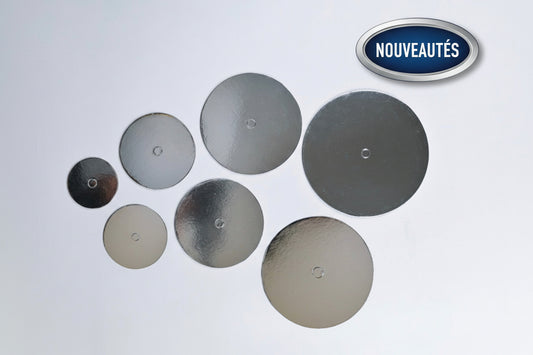 Support Gâteau Rond Argent Perforé – Cake Board Rigide 2,5 mm avec Trou Central – Ø 15 à 25 cm